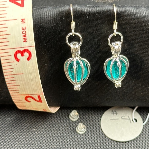 Bottled Up Designs- Ice Blue Earrings-  From Recycled Antique Glass Mason Jars - Picture 9 of 9